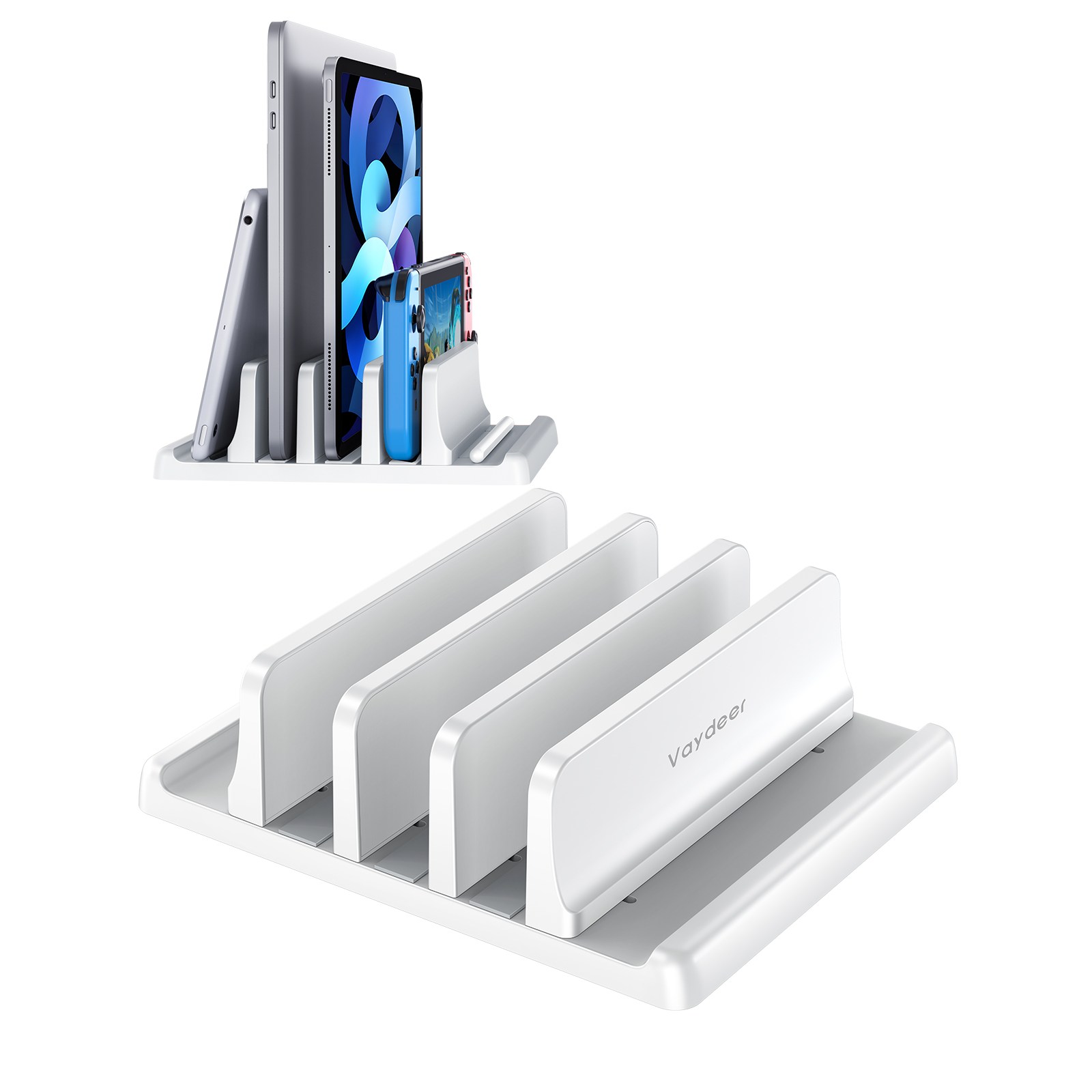 Vaydeer 프리미엄 ABS 플라스틱으로 제작된 3슬롯 수직 노트북 스탠드 5 in 1 디자인으로 모든 MacBook/크롬북/표면용 공간 절약형 조절식 책상 정리함 17,640원