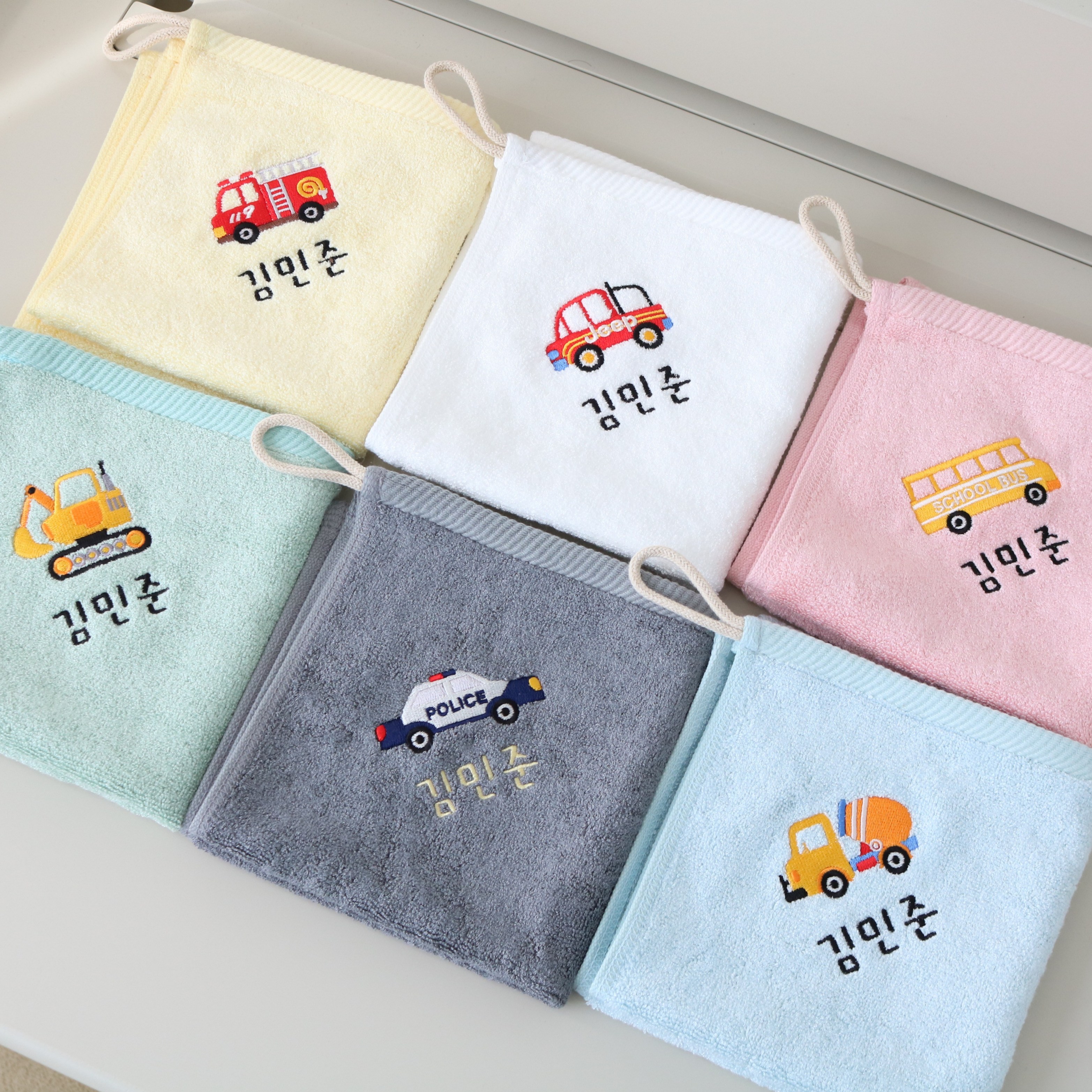 데일리맘 이름자수 어린이집수건 유치원 여행용 부드러운 고리수건 6매입, 1세트, 01자동차혼합 23,800원