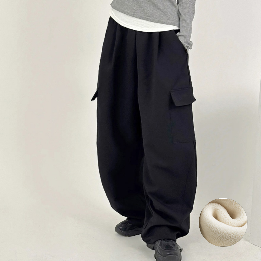 바이일이오 여성 기모 겨울 벌룬핏 와이드 투웨이 원턱포켓 코튼 카고 밴딩 팬츠 19,800원