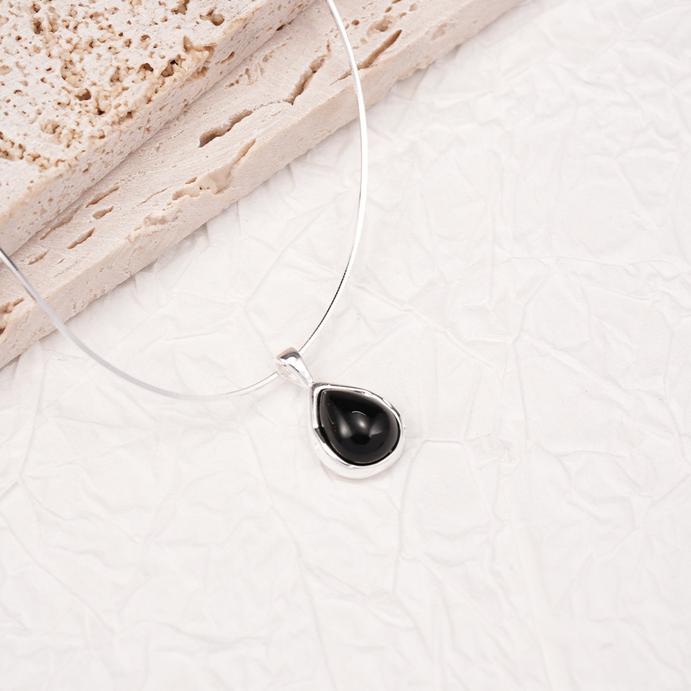 오누이디스플레이 925실버 티어드롭 천연석 팬던트 목걸이 블랙 오닉스 화이트 오팔 여성 데일리 목걸이 49,000원