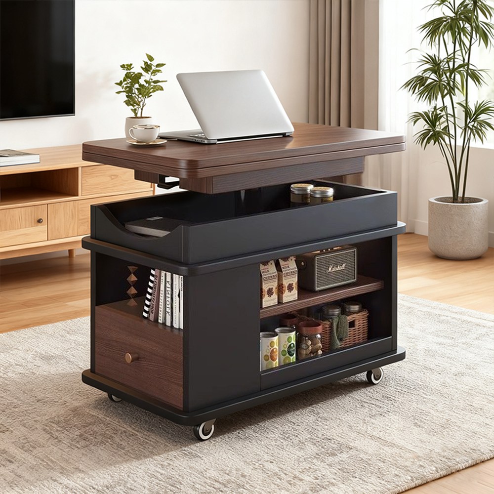모던 이동식 수납 리프트업 테이블 소파테이블 높이조절 거실쇼파테이블 커피테이블 티테이블, 블랙+월넛색 305,990원