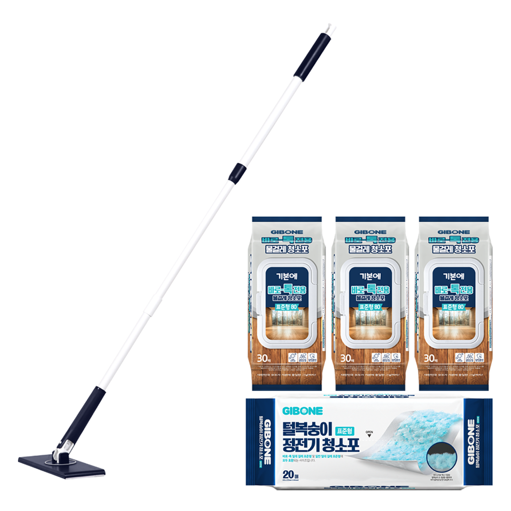 기본에 바로톡 밀대걸레 + 물걸레청소포 30매 x 3p + 털복숭이 청소포 20매 세트, 1세트 36,110원