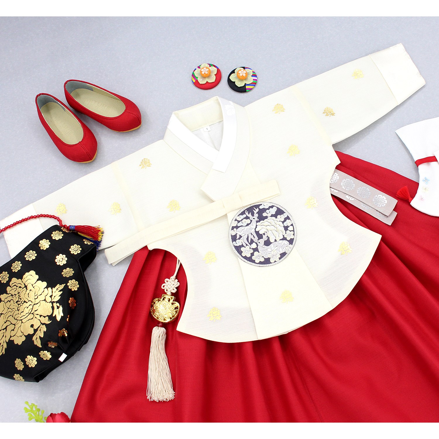 여아 꽃금박 사슴보 당의 (백일~13호) / 유아 중전 주니어 초등 고급한복 73,000원