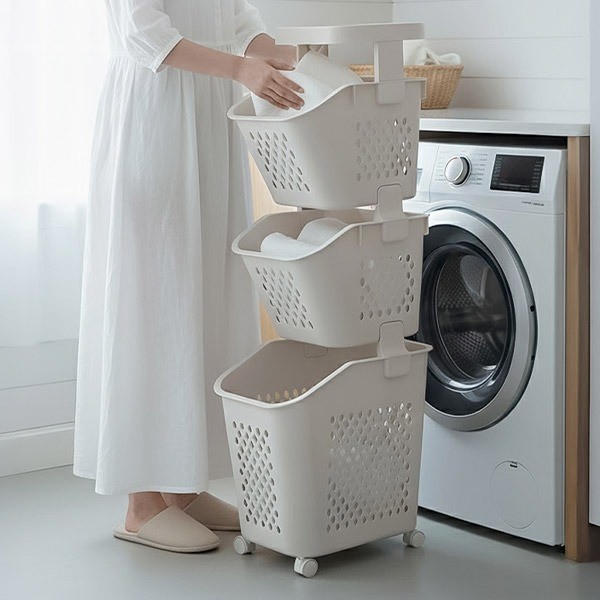 히키스 3단 바스켓 틈새 빨래바구니 이동식 세탁트롤리 슬림정리함 33,840원