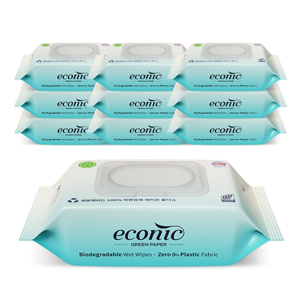 에코닉그린 엠보싱 30매 60gsm 캡형 휴대용 레이온100% 생분해원단 아기물티슈, 60g, 30매, 10개 10,500원