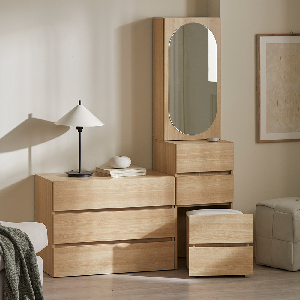 파로마 코니2 라운드 거울 틈새수납장 틈새화장대 스툴 수납장 풀세트 289,000원