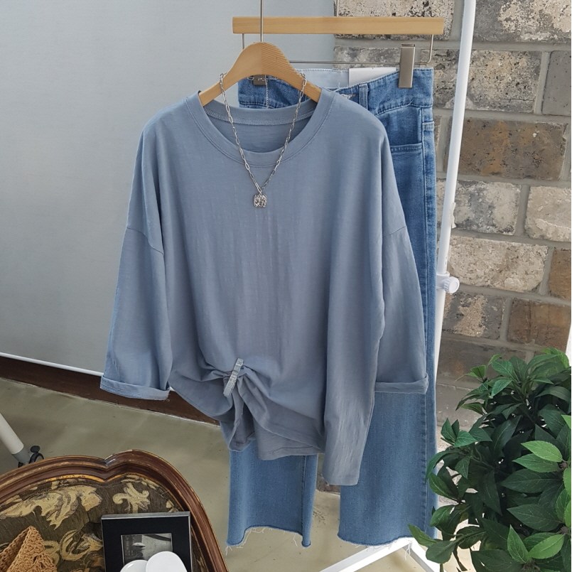 상상그이상 여성용 국내제작 박스 7부 부드러운 슬라브원단 루즈핏 라운드넥 무지 티셔츠 레이어드 이너티 21,400원