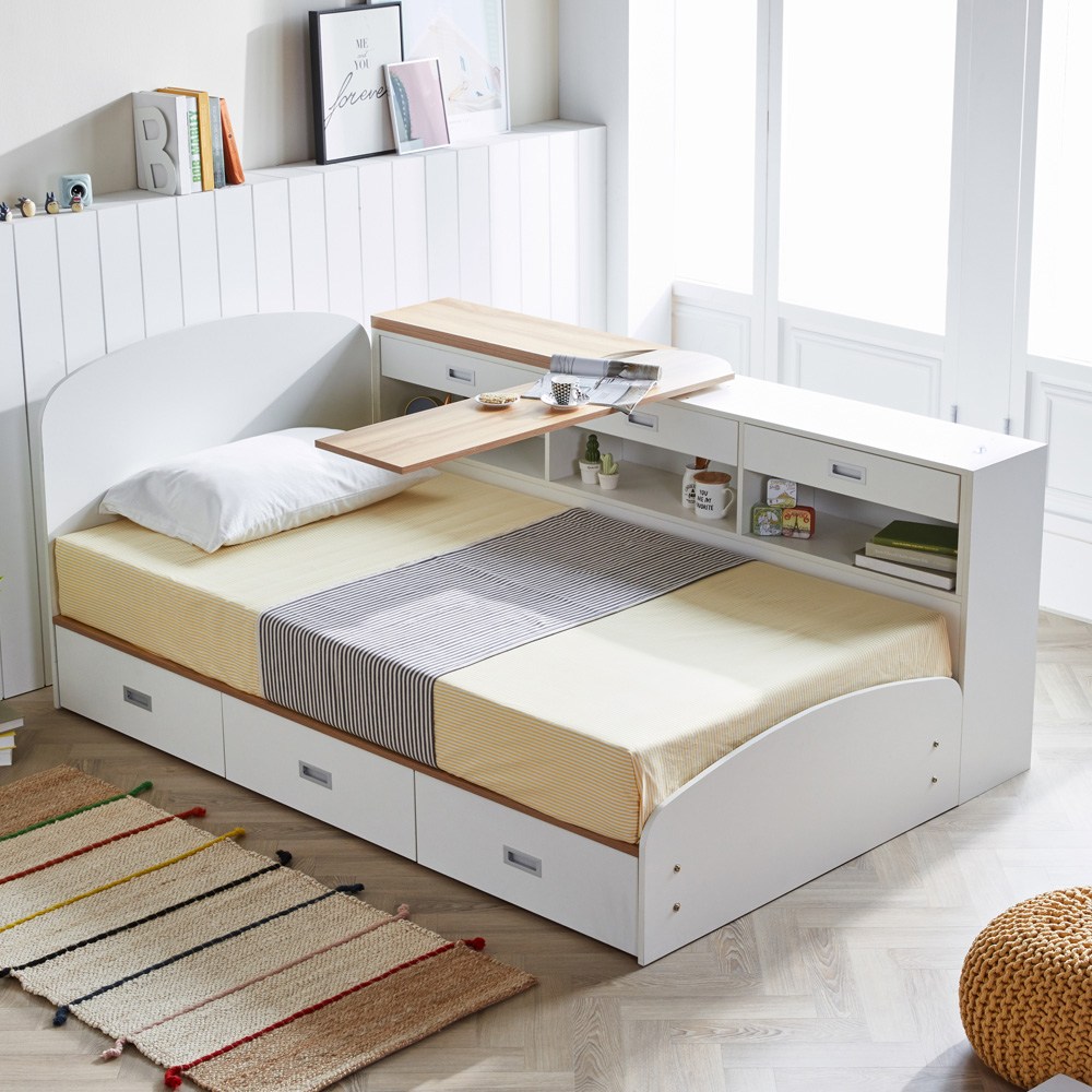 마티노가구 아이린 트리플 수납 슈퍼싱글 침대+매트리스, 아이린 침대+책상&서랍+라텍스 매트 695,000원