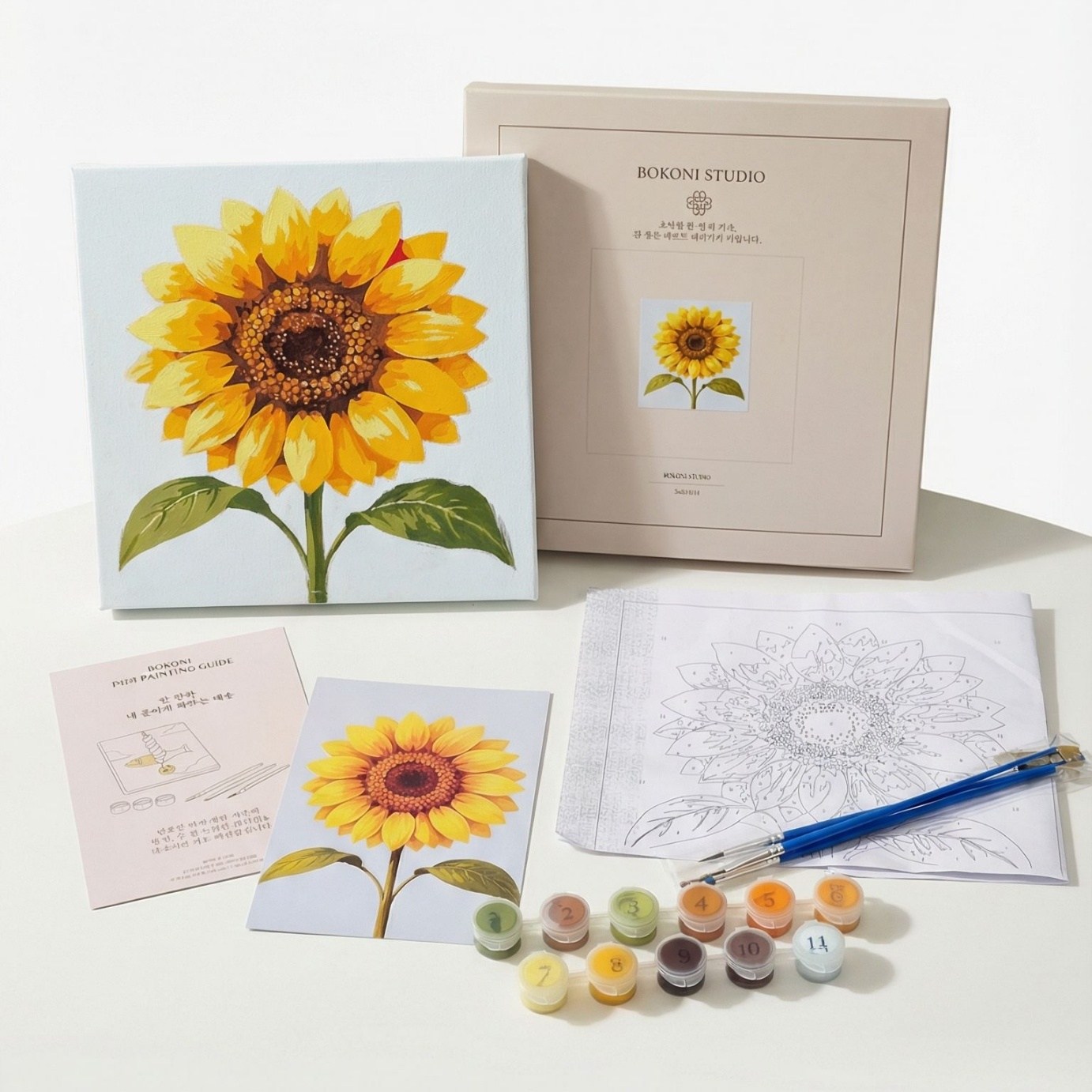 보코니 돈이 들어오는 복그림 쉬운 명화 유화 그림 그리기 DIY 세트 20 X 20 cm, 돈 부르는 해바라기 한송이 꽃 그림, 1개 18,900원