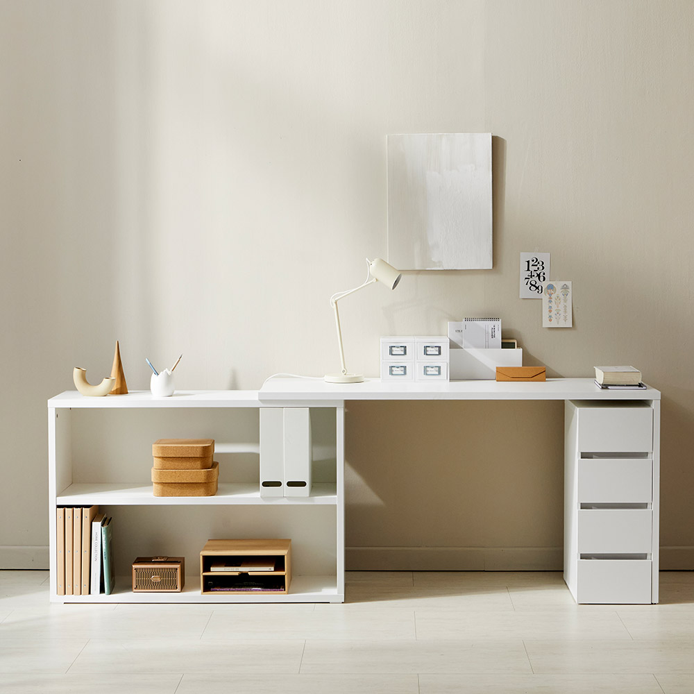 [베스트리빙] 아이비 와이드 데스크 코너형 책상/ㄱ자 책상 1400/1600 일자형책상 변환 책장위치 변경 (서랍포함) 153,900원