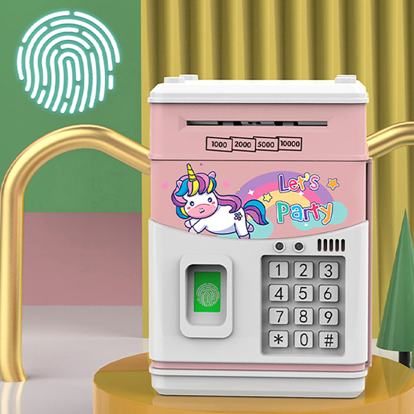 FOOI NEW 지문인식 사운드 ATM 저금통 지폐 저금통 미니금고, 핑크 유니콘, 1개 31,540원