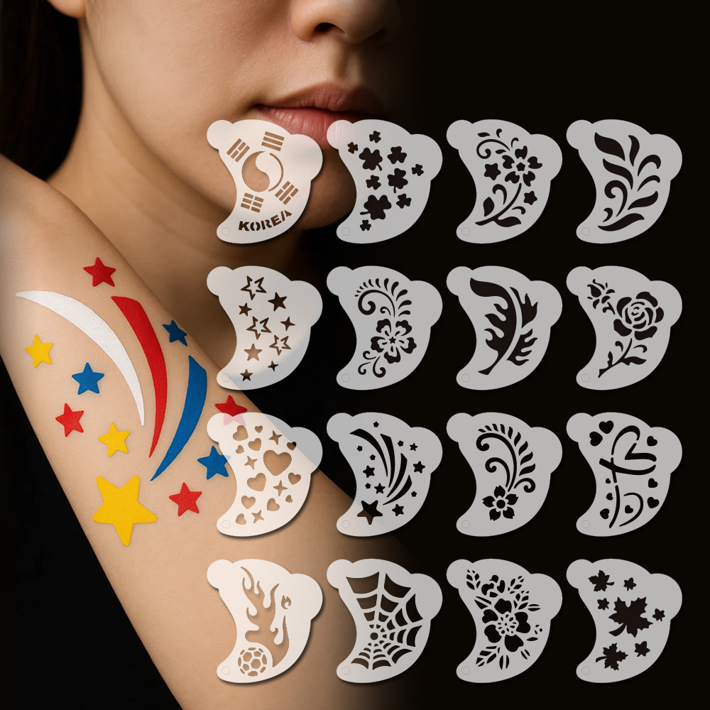 KALA 페이스페인팅 전문가용 스텐실 16종 세트 / 재사용 가능한 PET 스티커형 디자인 / 축제 행사 할로윈 파티 용품 12,000원