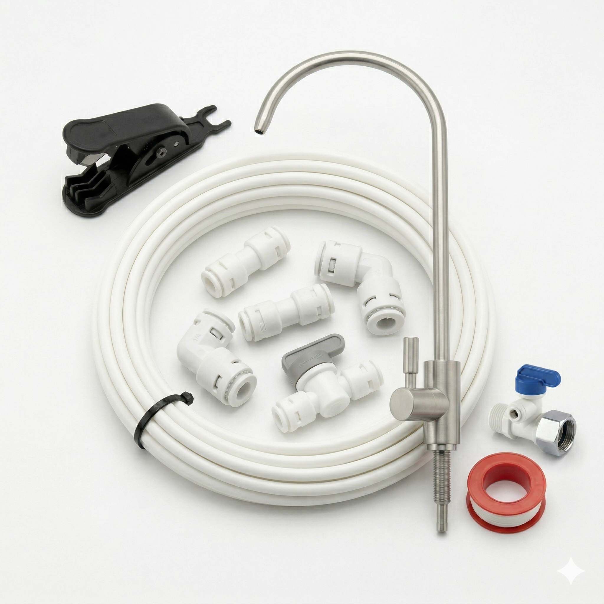 정수기 STS304 스테인리스 파우셋 조리수밸브 1/4사이즈 물선5m 소짜아답터 I피팅 L피팅 볼밸브 컷팅기 테프론테이프 블루하운드K, 1세트, I세트 24,900원