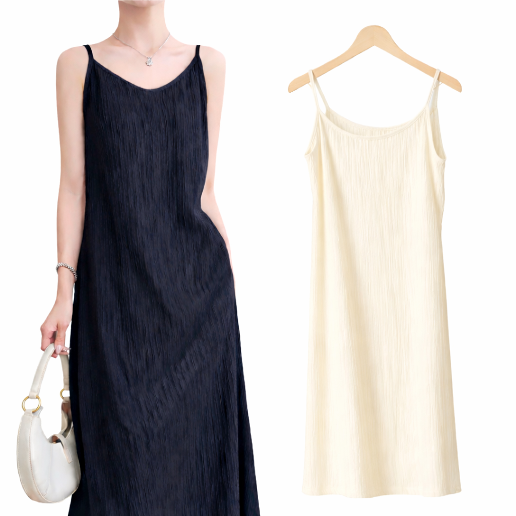 1+1 여성 롱 원피스 플리츠 끈나시 25,500원