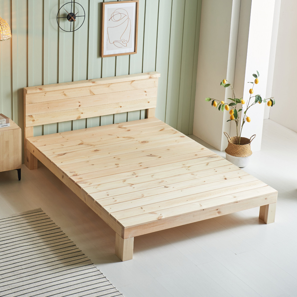 미엔우드 편백나무 레드파인 천연 통원목 평상형 침대 프레임 만들기 미니 싱글 더블 퀸 킹 351,000원