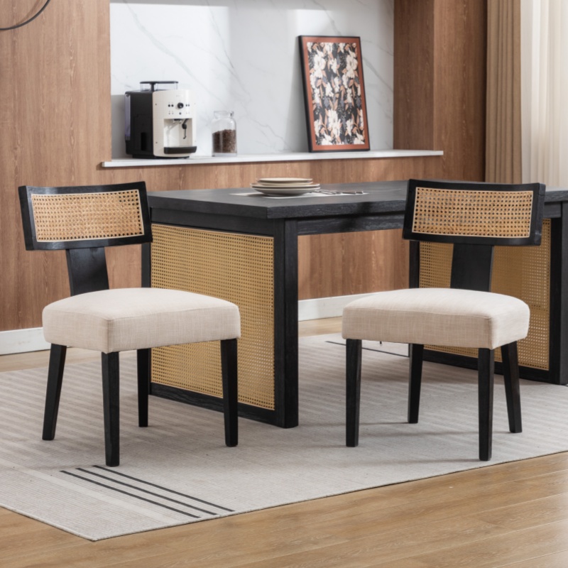 Dayalane 라탄의자 두툼하고 포근한 시트 천연 빈티지 하드우드 다리 인테리어 카페 식탁의자, 2개, 블랙, 현재가 168,100원