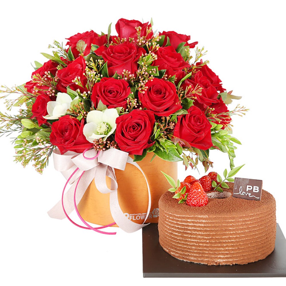 (오늘도착) 99플라워 프리미엄 꽃상자 "오늘 당신과+케익" ST-B448 - 생일선물 감사선물 플라워박스 당일꽃배달 전국당일배송 생화 102,800원