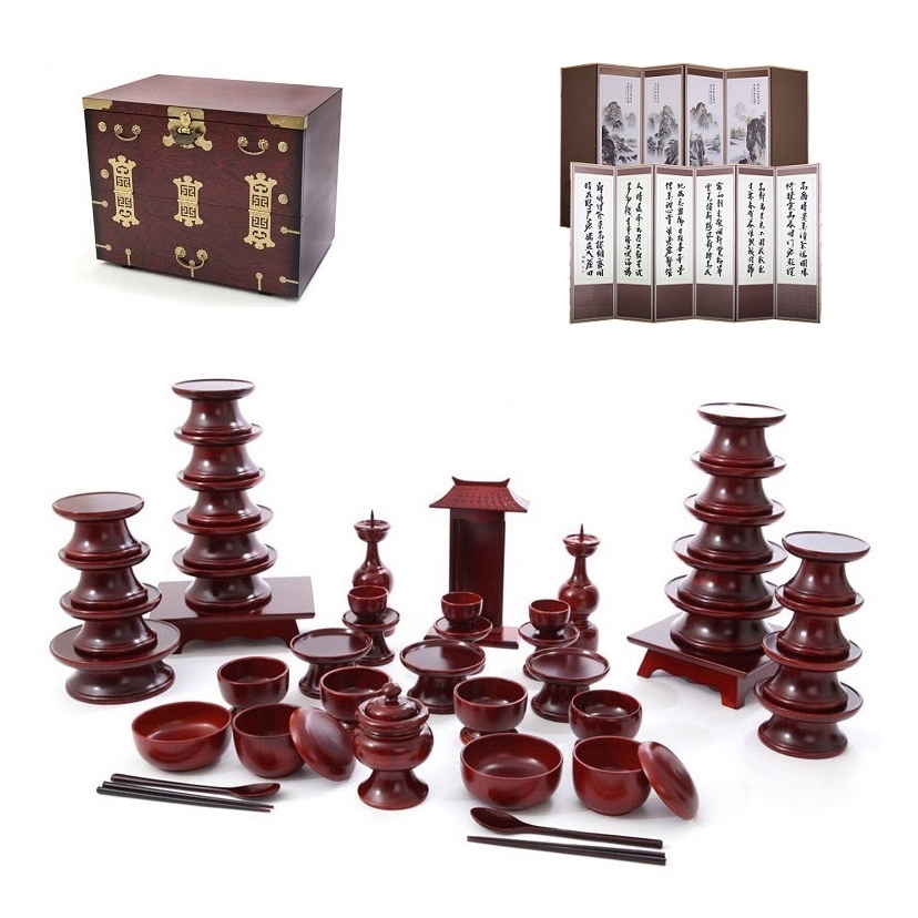 남원목기 물푸레 제기세트 + 앞닫이 제기 보관함 + 옥비단 산수화 추사한시 6폭 병풍 679,000원