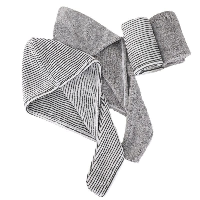 이몰리스 대나무 숯 섬유 모던 헤어 드라이 캡 타올, 스트라이프 그레이, 2개 9,000원