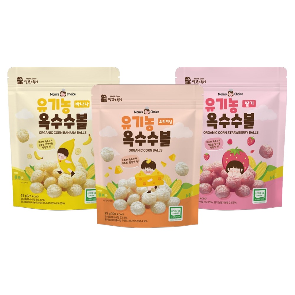 맛있는풍경 유기농 옥수수볼 25g x 3종 세트, 혼합맛(딸기맛/바나나맛/치즈맛), 1세트 8,670원