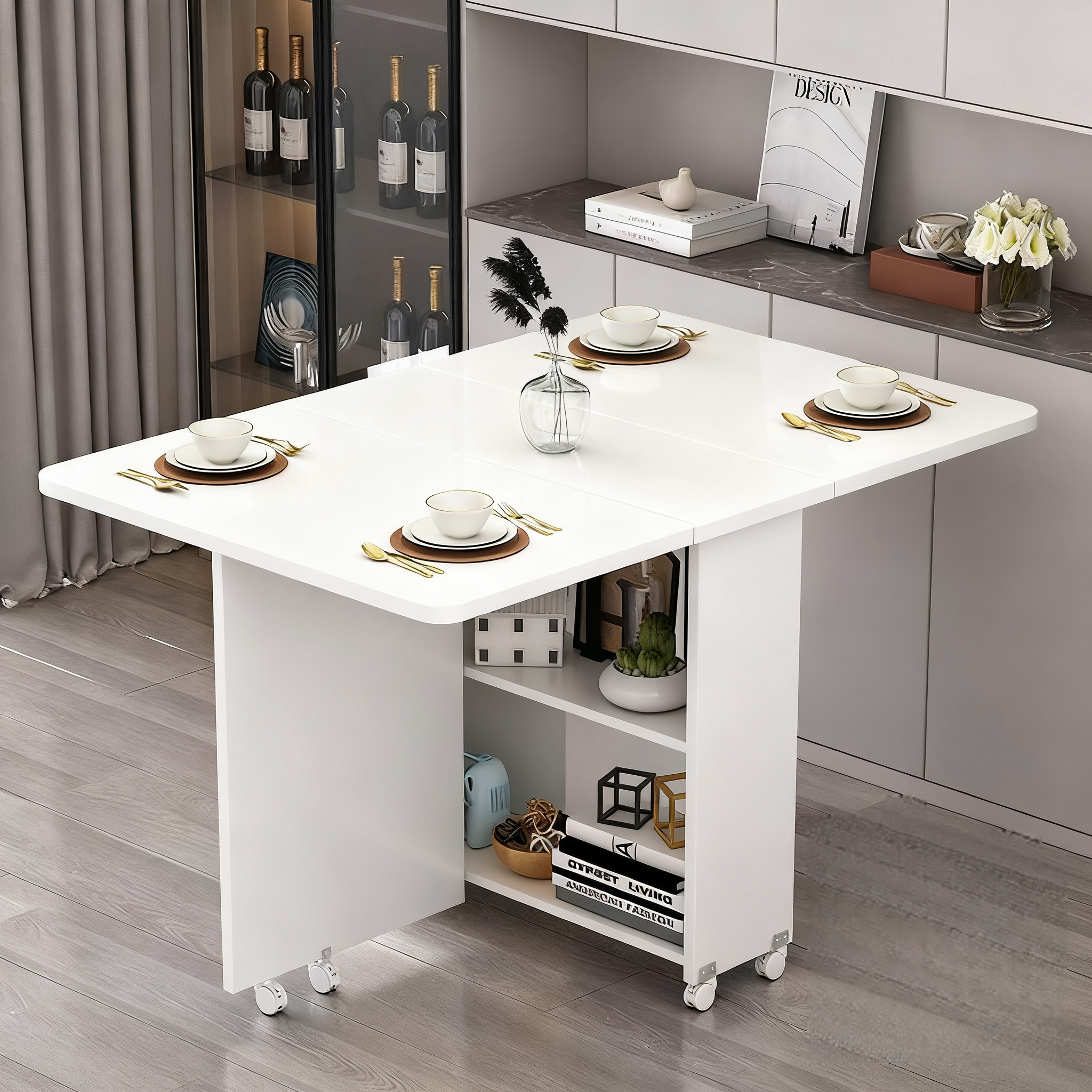 YAPOGI 가정용 다기능 확장형 수납 가능 대리석 무늬 우드 식탁 모조 세라믹식탁 접이식 식탁 수동 설치 79,000원