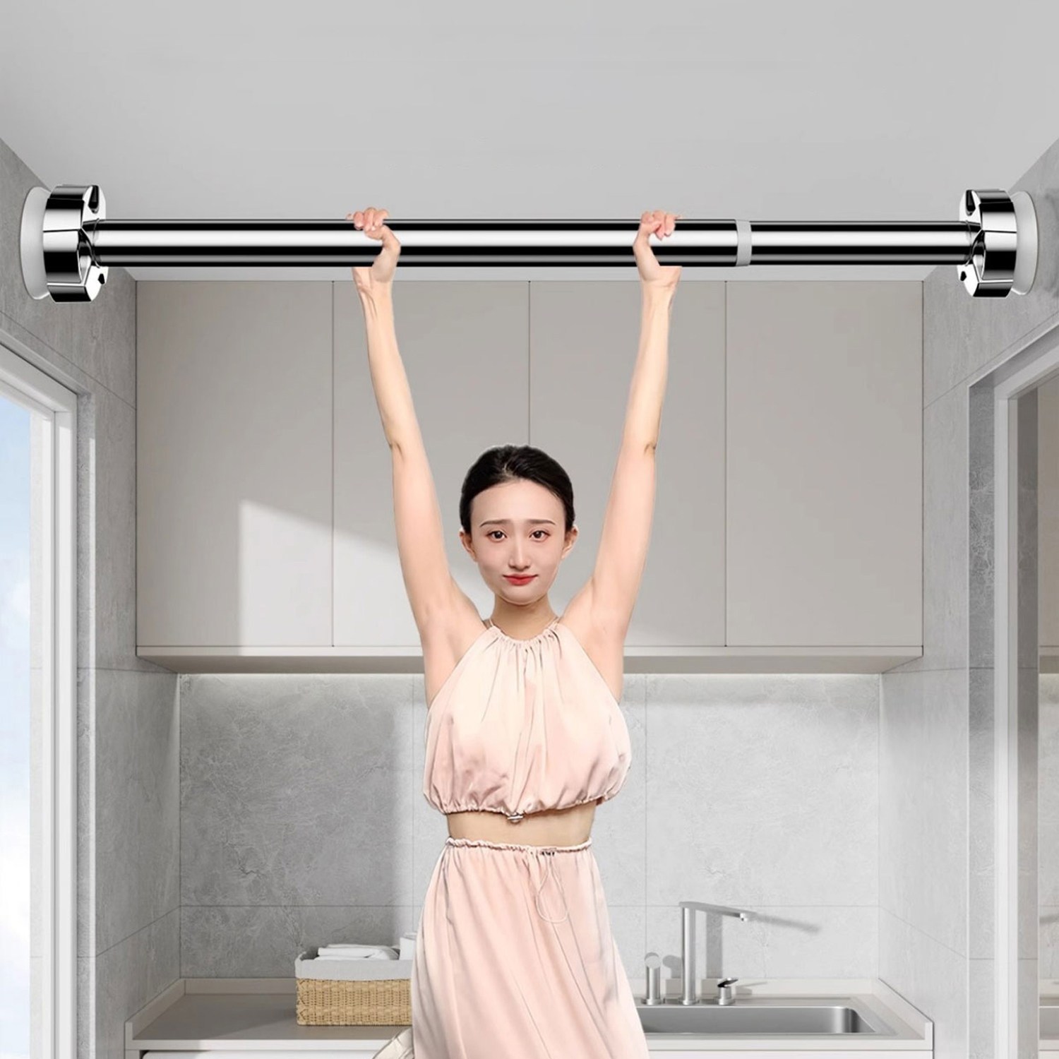 MEMEU 신축식 스테인리스 빨래걸이 자유조절 벽걸이 다기능 빨래걸이무게버팀 강력 지지, 은색 24,870원