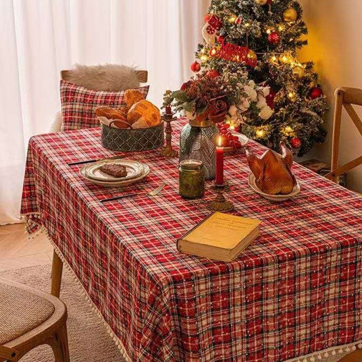 은꽃밴드 크리스마스 테이블보 체크 식탁보 덮개 사이즈 7종 (컷팅가능) 15,000원