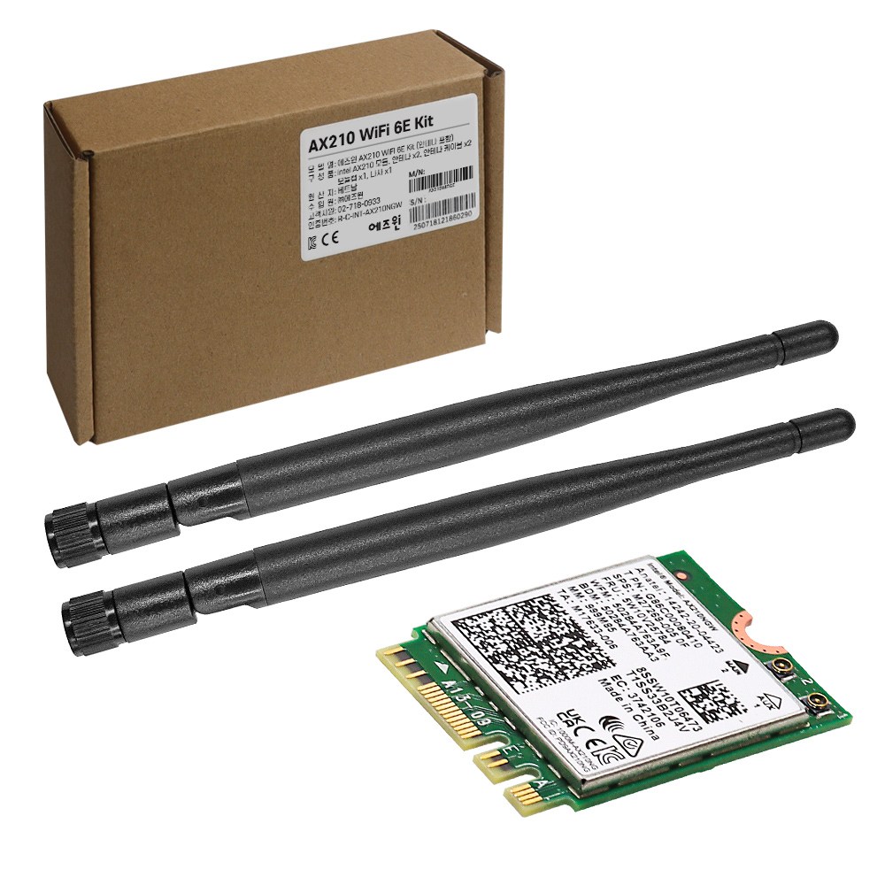 에즈윈 인텔 AX210 Wi-Fi 6E Kit 무선랜카드 - ASRock DeskMini/Jupiter 전제품 장착 가능 블루투스 5.3 지원 안테나 2개 연결선 2개 나사 포함 36,000원