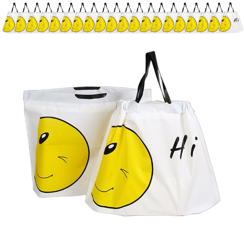 해피쇼핑 스마일 선물 포장 비닐 반투명 봉투 손잡이 쇼핑백 복주머니 간식 테이크아웃봉투 7,900원