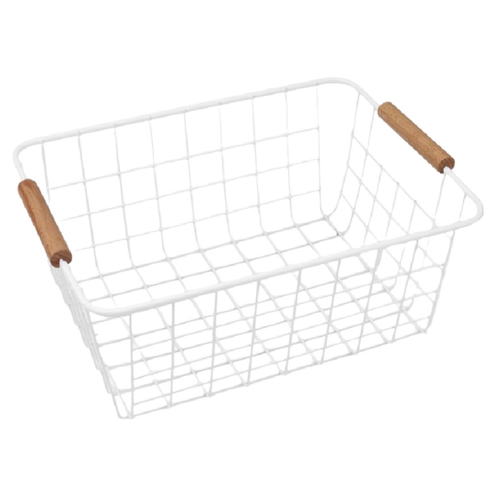 피앤케이 다용도 수납 바스켓 우드 손잡이 철제 사각 바구니, 화이트, 1개 9,300원
