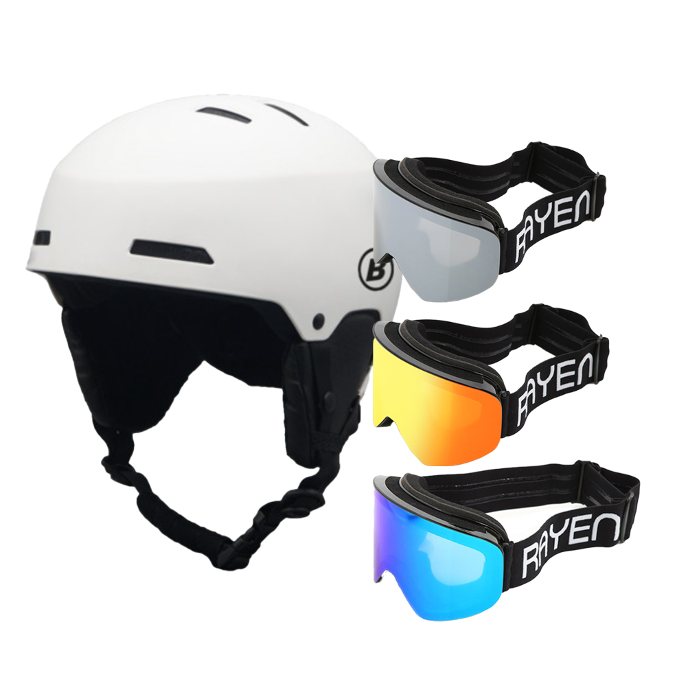 브렌스 스키헬멧 + 레이앙 스키고글 스노우보드 미러렌즈 방풍, 헬멧:화이트 L / 고글:그레이미러 마그넷 77,900원