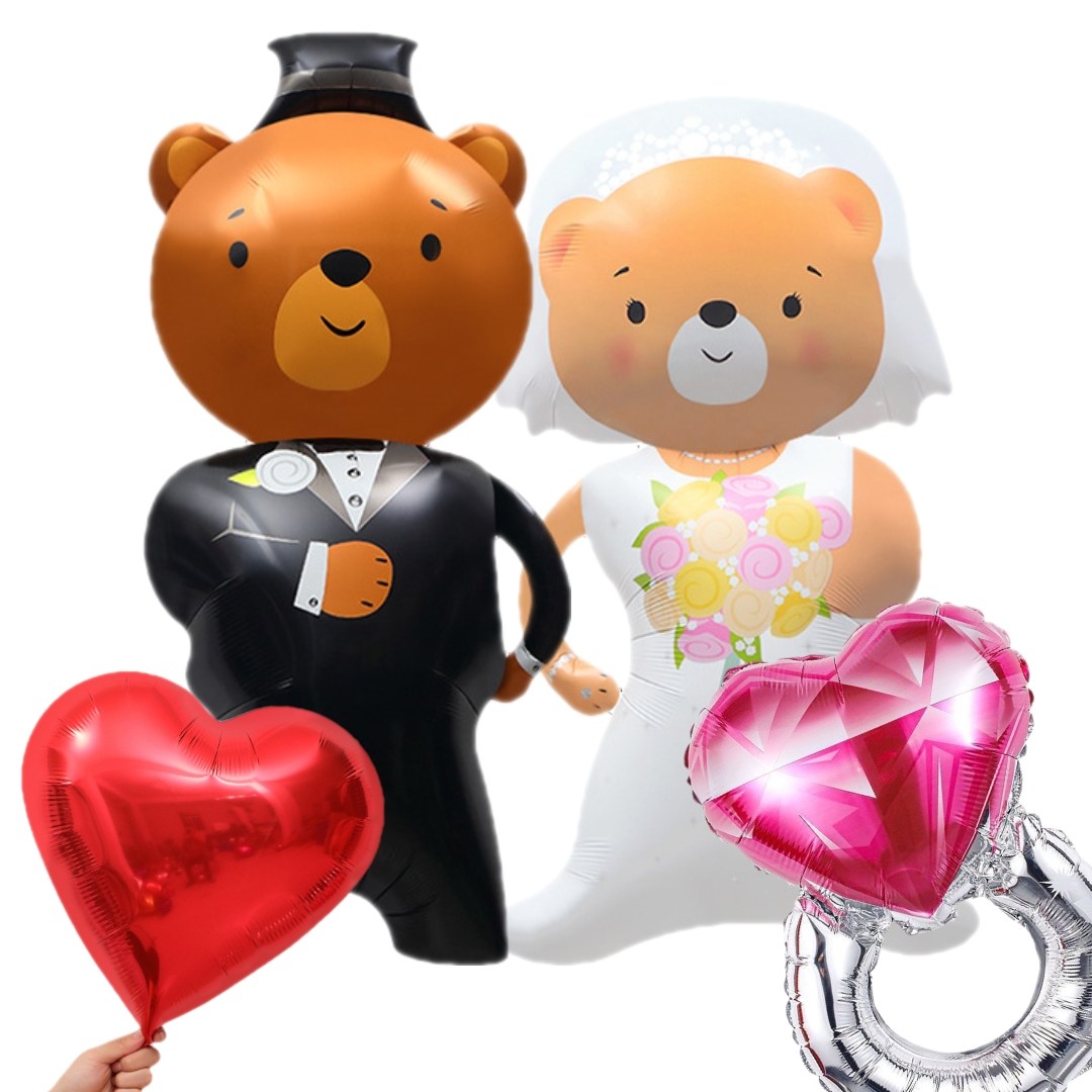 신랑 신부 곰돌이 하트 반지 은박풍선 세트 프로포즈 웨딩촬영 소품, 곰돌이 웨딩풀세트, 1개 15,000원