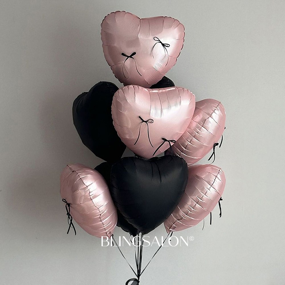 블링살롱 리본 포인트 하트 알루미늄 스탠드 풍선세트 6P 생일파티 프로포즈 셀프촬영, 블랙+핑크 10,900원