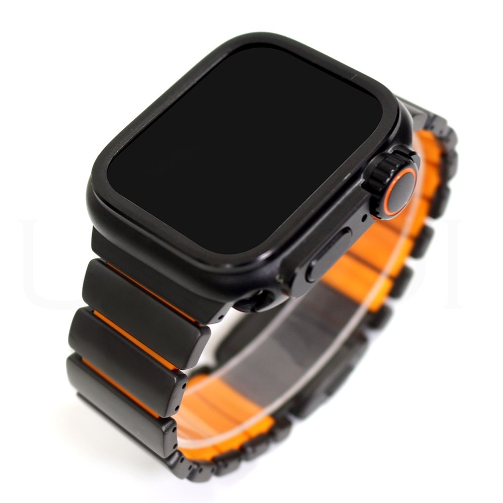 애플워치 울트라 3 2 시리즈 11 10 9 8 SE3 호환 URVOI 스트라토스 밴드 - 타이타늄 실리콘 스트랩, DLC 코팅 자석 클라스프 (45 46 49mm), 1개, Black Orange 53,800원