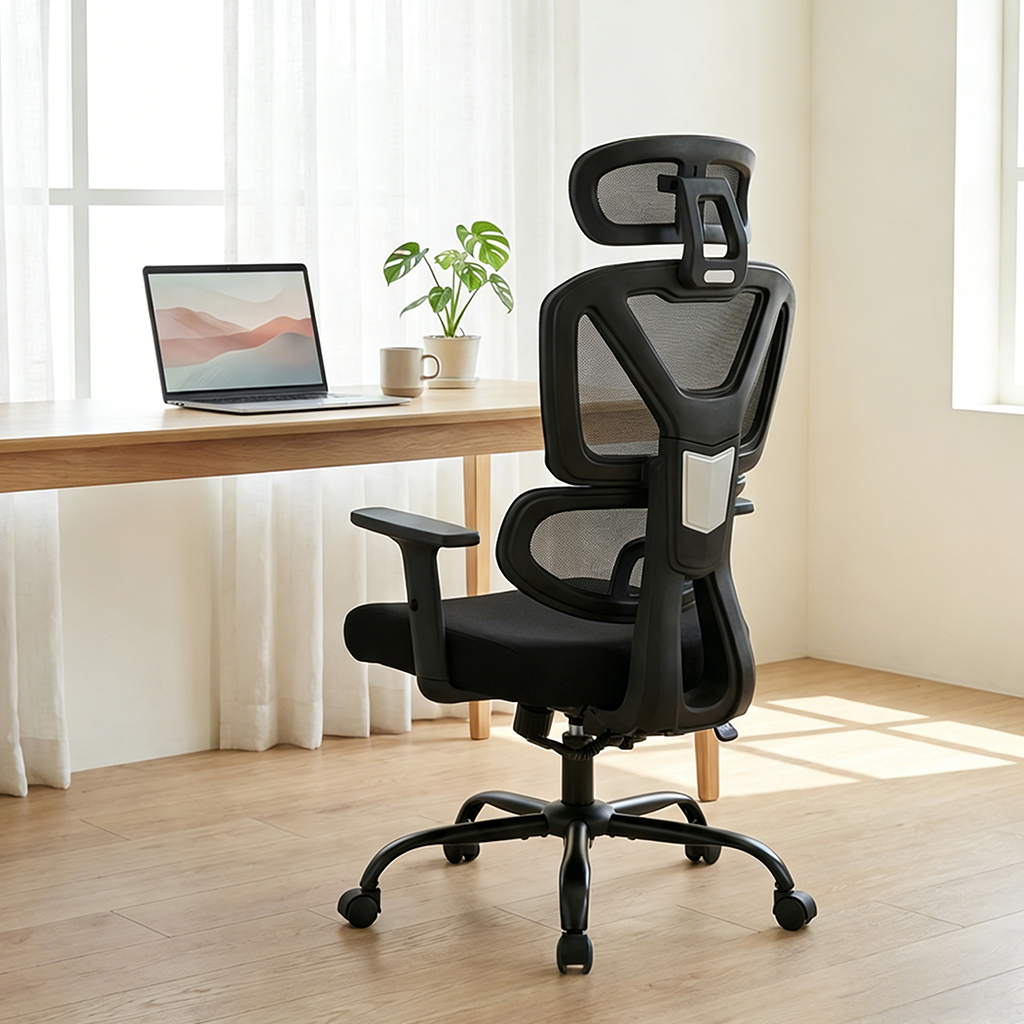 [인체공학] 허리편한 컴퓨터의자, 고탄성 쿠션 요추지지대 헤드레스트 사무용 의자 (재택근무/학생용) 밍이샵, 블랙 129,000원