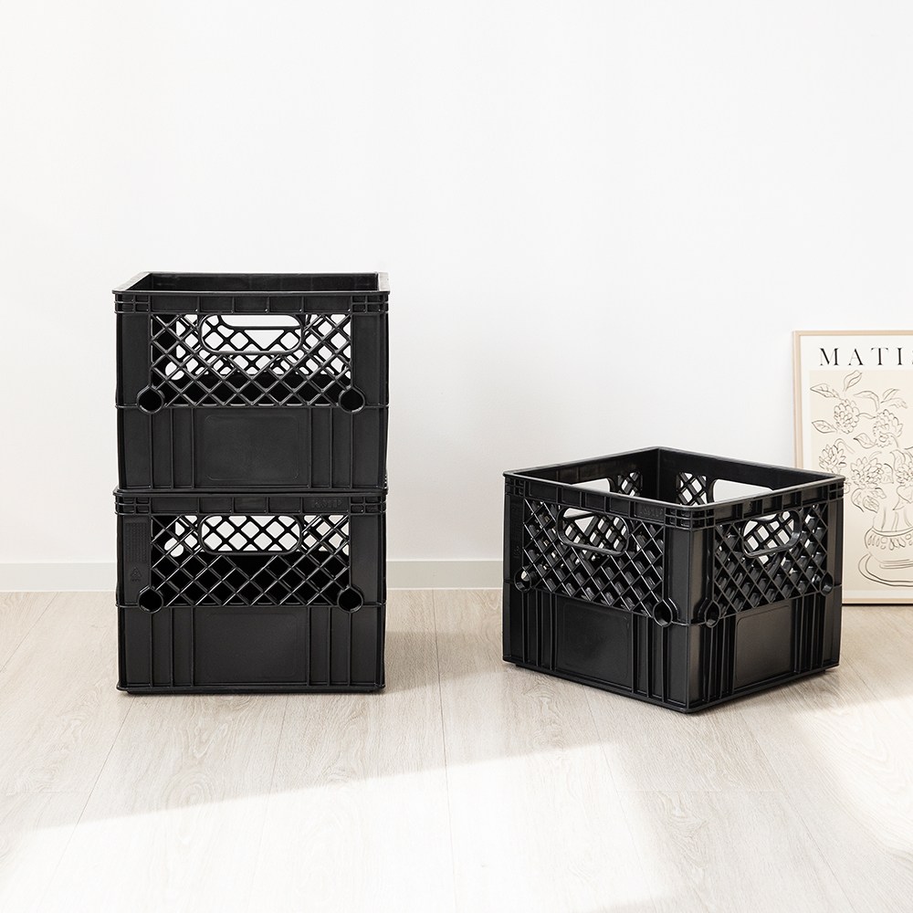 비스토어 우유박스 플라스틱 펜트리 수납 정리함 박스 3P SET, 3개, 1단, 블랙 21,000원