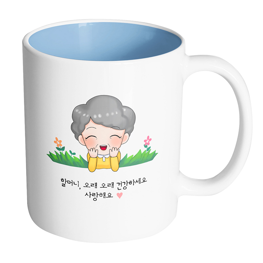 핸드팩토리 풀밭 할머니 할머니 오래오래 건강하세요 사랑해요 머그컵 330ml, 내부 파스텔 블루, 1개 8,900원