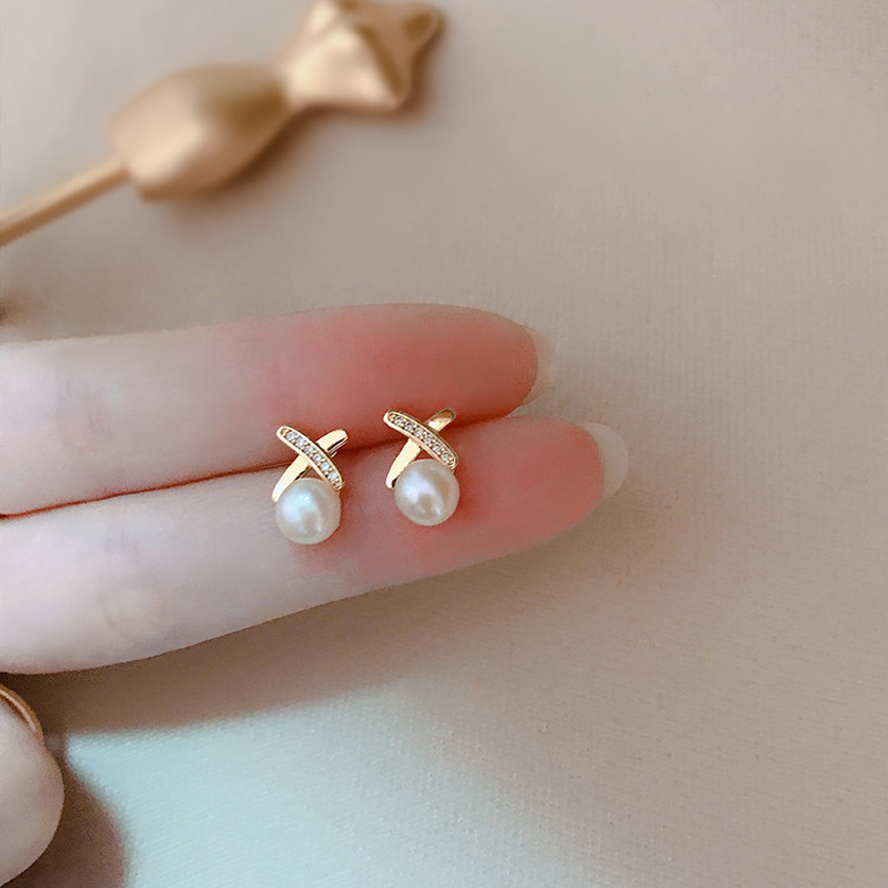 NXNA 14K 골드 X 천연 진주 귀걸이 여 크로스 디자인 도금 귀걸이 ins 스타일 CS-EH012 46,800원