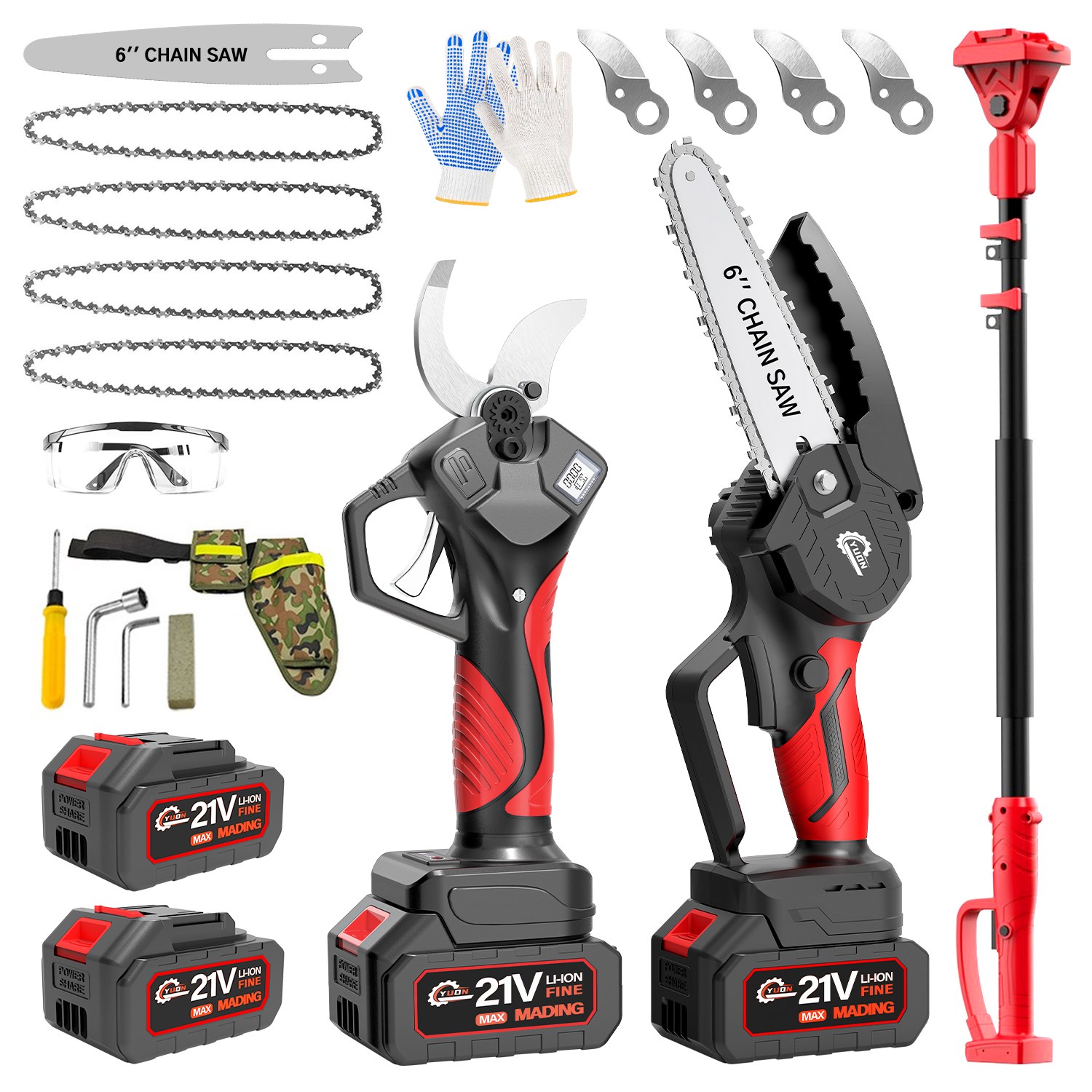 YUON 충전식 다용도 나무 전기톱 연장 장대 무선 전동 가지치기 전지 가위 3IN1 BLDC 모터 타이거 더블컷 마끼다배터리호환 풀세트 259,850원