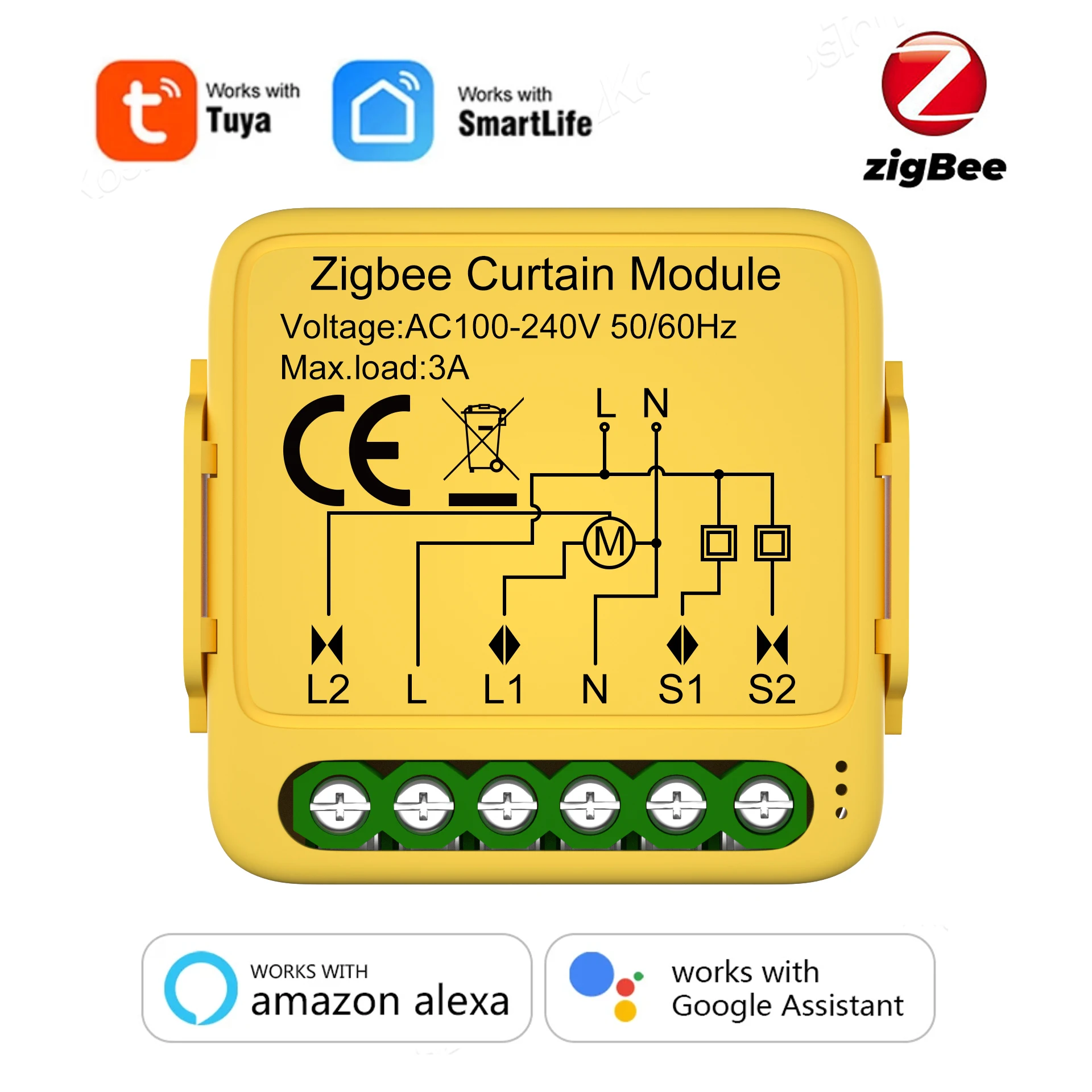 Tuya 스마트 와이파이 2 갱 더블 커튼 블라인드 스위치 모듈 롤러 셔터 전기 모터 라이프 App 홈 알렉사와 함께 25,400원