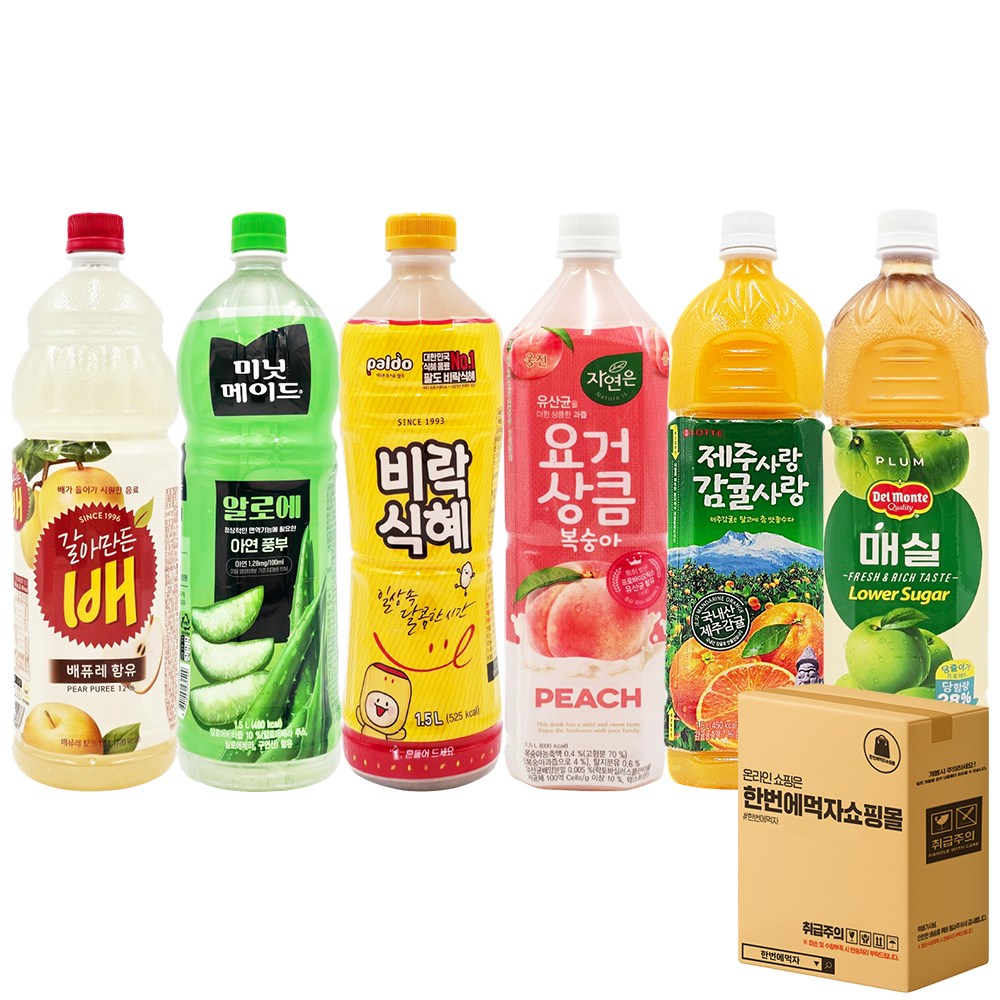[한번에먹자쇼핑몰] 과즙음료 6종 혼합세트 6종 혼합세트 / 해태음료 갈아만든 배 팔도 비락식혜 제주감귤 알로에 매실 웅진 요거상큼 복숭아 21,990원