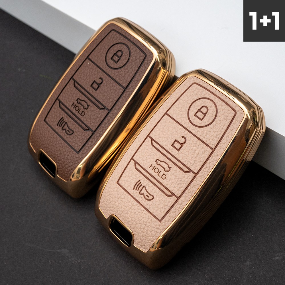 1+1 모닝 레이 K5 카니발 쏘렌토 호환 TPU 가죽 키 케이스 스마트키 키홀더 리모컨 자동차 키커버, 브라운+브라운, 4버튼_TL31 29,900원