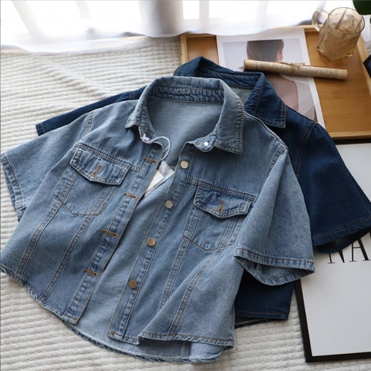 세미 여름 가벼운 코디 데님 반팔 자켓 포켓 크롭 72,210원