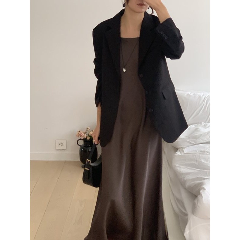 NEW컬러추가 루어스룸 샤이니 새틴 실크 슬립 스트랩 민소매 나시 뷔스티에 a라인 플레어 빅사이즈 임산부 맥시 롱 원피스 32,900원