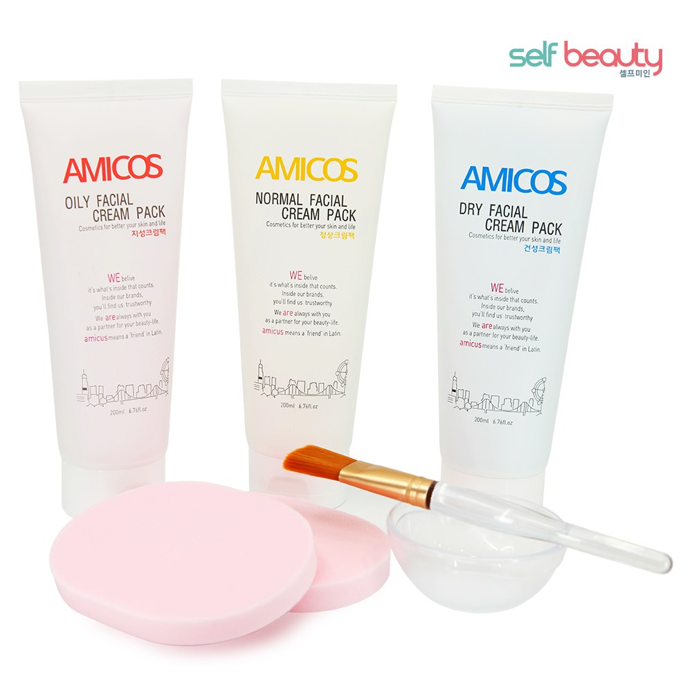 셀프미인 아미코스 실기시험용 크림팩 3종 200ml 해면 2장 팩붓금장 플라스틱볼 지성팩 건성팩 정상팩 피부 미용 재료 30,000원