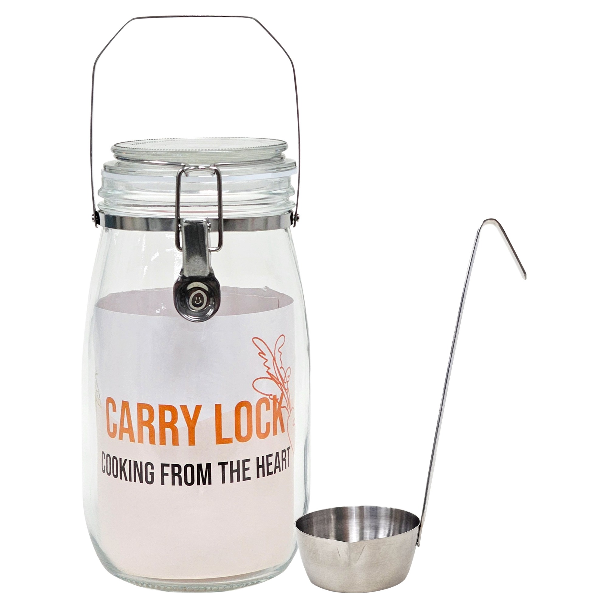 하울스홈 캐리락 손잡이 밀폐 유리병 + 전용 국자 세트, 1.5L, 1세트 31,930원