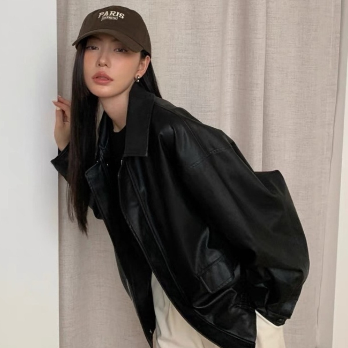 AOKADA 여성 겨울 시크 오버핏 블레이저 하프 코트 가죽 자켓 23,830원