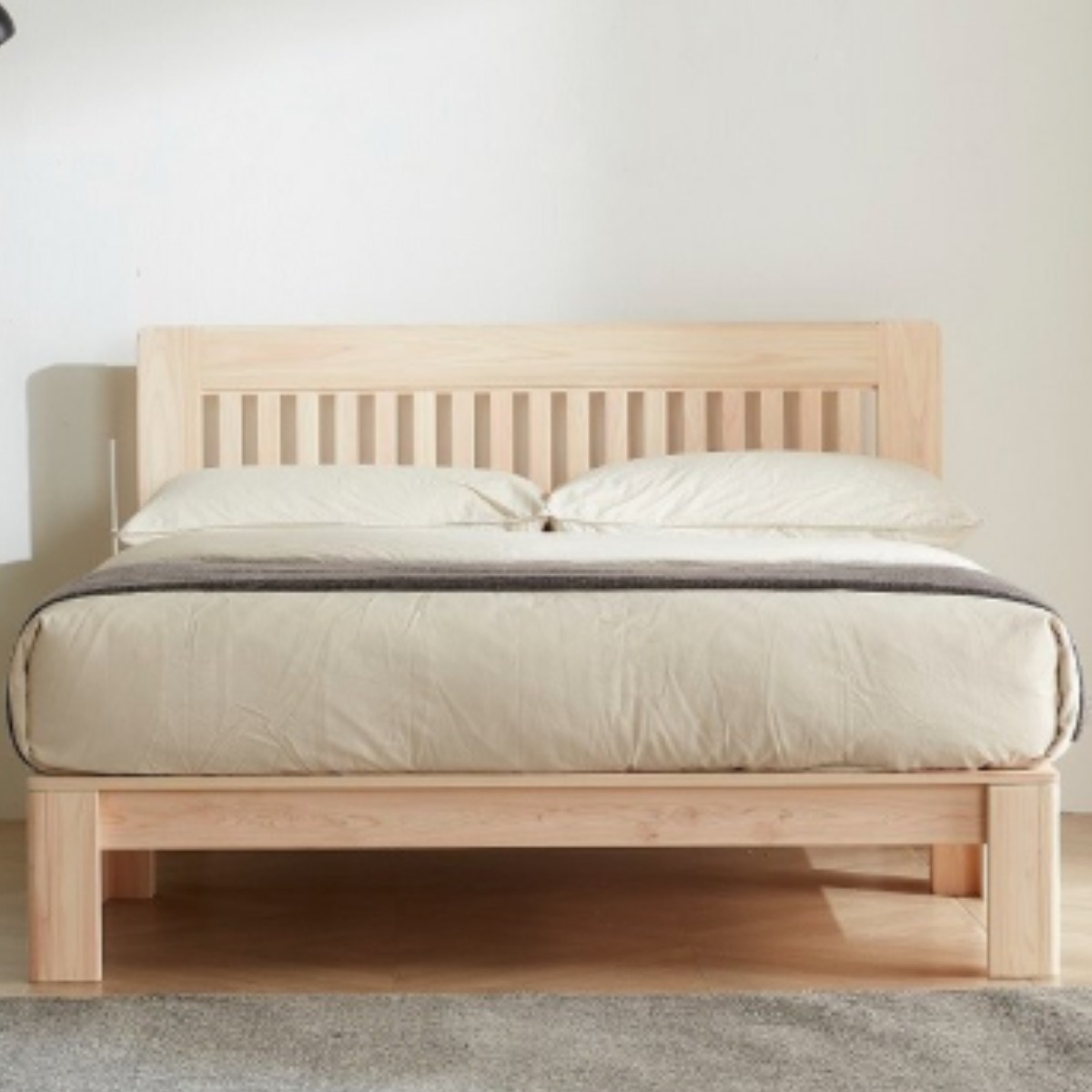 바르숲 무절 도담 편백나무 통원목 평상형 침대 프레임 창살형 헤드, 베이지 596,000원