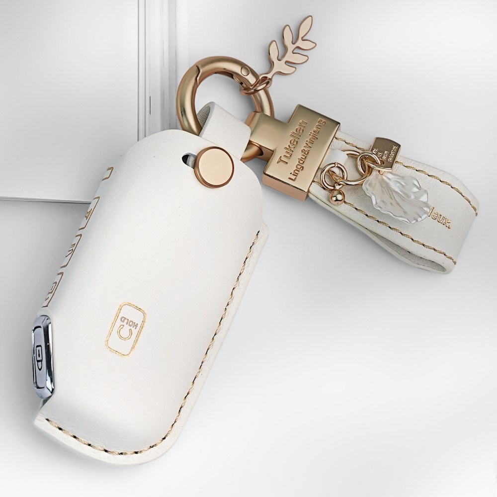 MODACE 기아 호환 소가죽 자동차 키케이스 5번트, & 가죽 스트랩, 화이트 29,550원