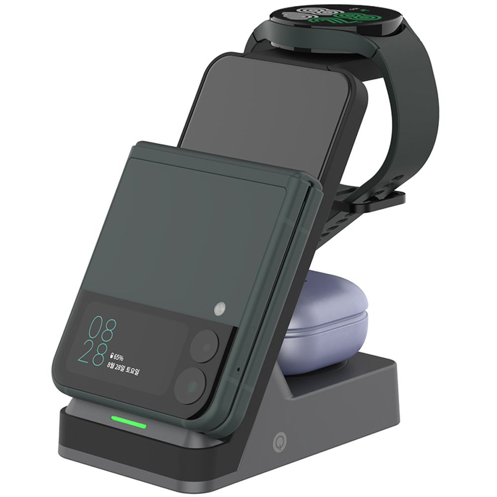 리큐엠 3in1 갤럭시워치5 Z플립 Z폴드 버즈 프로 멀티 고속 무선충전 거치대 Q3100S, 메탈릭 그레이, 1개 37,150원